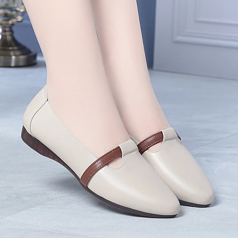 

Plus Size 35-43 Breathable Comfortable Shallow Genuine Leather Shoes Women Loafers 2026 Spring Casual Flats Shoes for Daily Mom