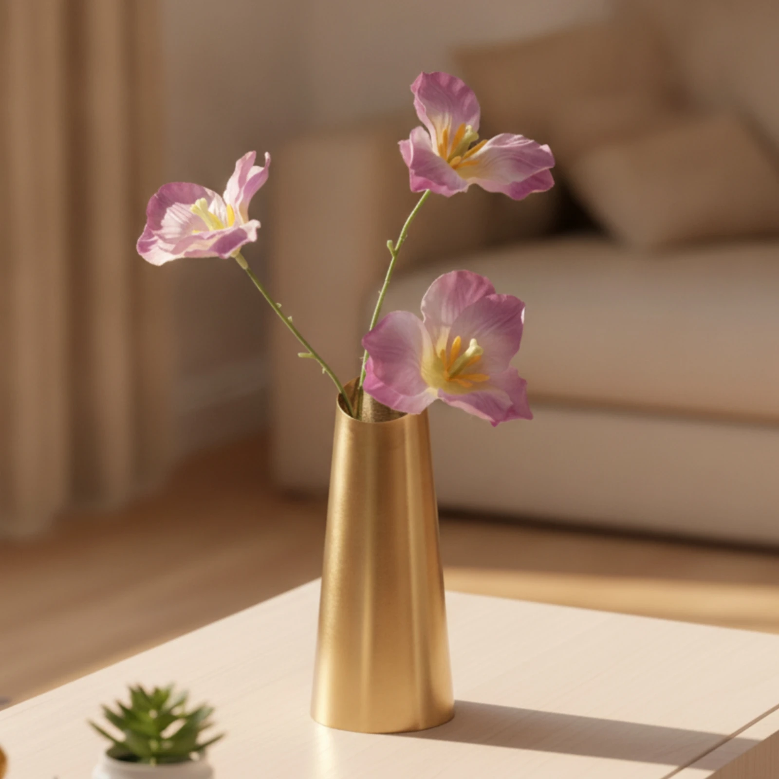 Small Metal Vase with Gold Finish Modern Stainless Steel Flower Vase Slim Compact for Living Room, Shelf