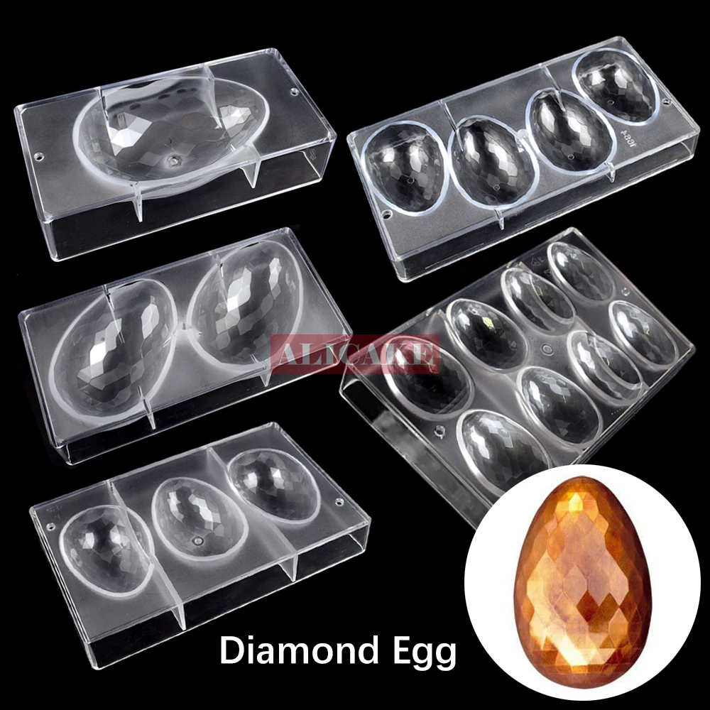 Happy Easter Polycarbonate Chocolate Mold Professional Egg Diamond Bunny Mould Confectionery Cake Decoration Baking Pastry Tools