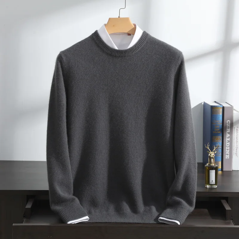 Classic Men's Cashmere Pullover Sweater 100% Pure Wool Knit Round Neck Sweater Men Winter