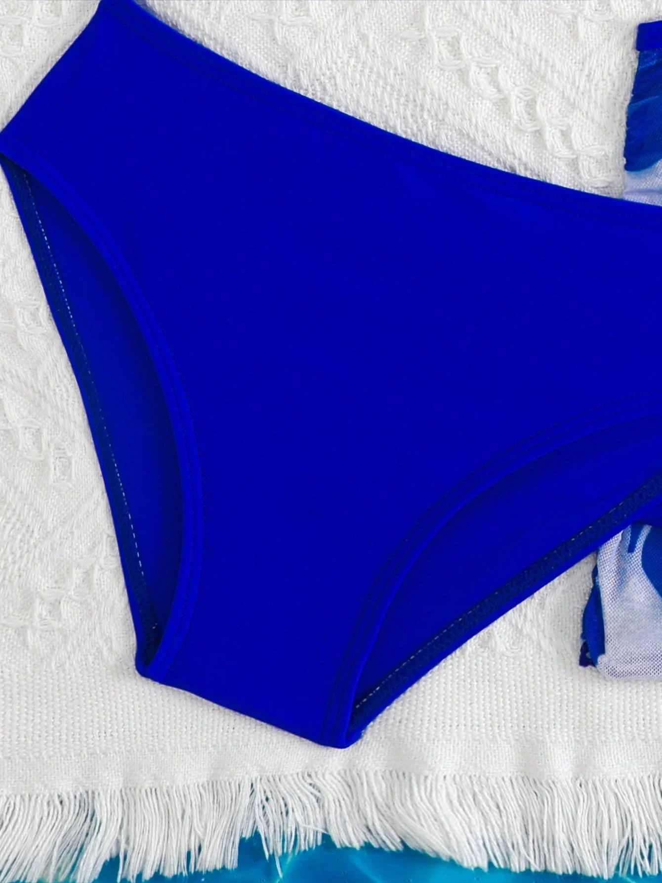 

Синий однотонный комплект бикини с треугольными топами и юбкой-накидкой с принтом в виде листьев, 4-предметный купальник