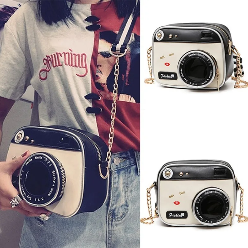 Creative Handbag 2023 Vintage PU Leather Lady Camera Shoulder Bag Female Handbag Chain Messenger Female Crossbody Bag Flap Totes