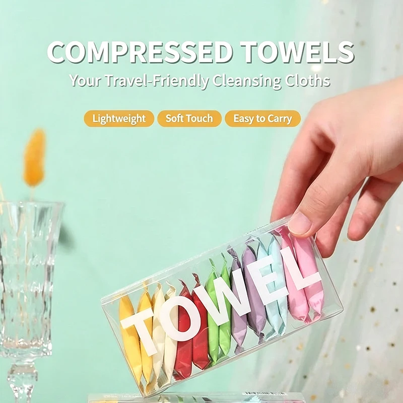 14/7pcs box Disposable Washcloth Portable Travel Towel Thickened Compressed Face Cleansing Beauty Square Towel
