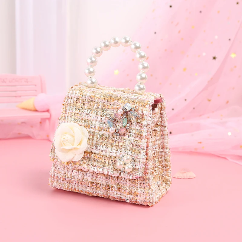 Brand New Women's Bags Ladies Children's Little Girl Toddler Princess Cute Bag Baby Flower Pearl Hand-held Diagonal Bag