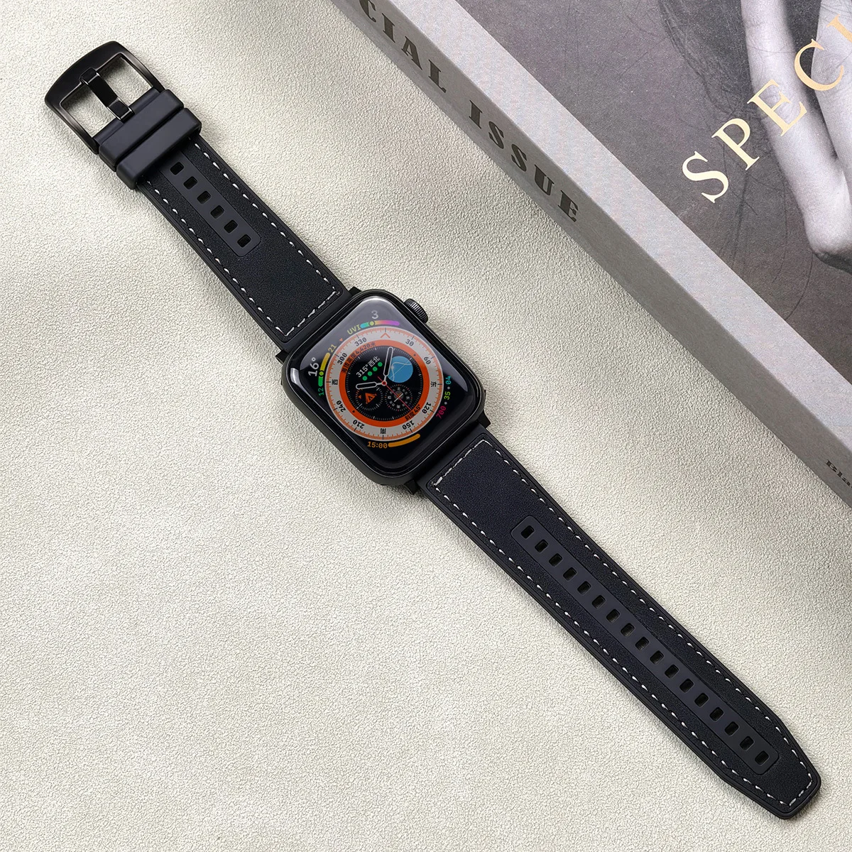 Silicone+Leather Watch Strap for Apple Watch Ultra 2 Band S10 46mm 42mm 45mm 40mm 41mm 44mm Strap for iWatch Series 9 8 7 6 SE 5