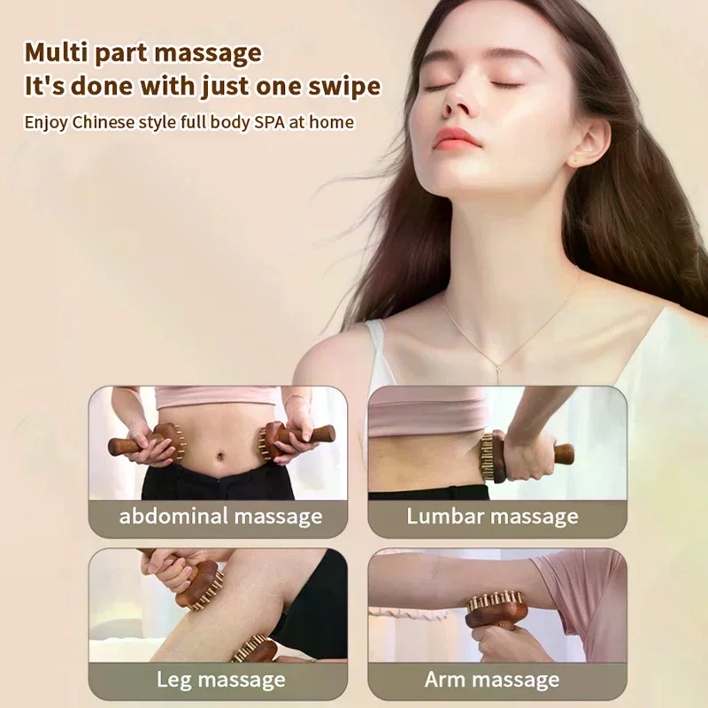 

Copper Head Massage Gua Sha Comb Long Wooden Handle Sturdy Meridian Point Massager Brush Durable Chinese SPA Gua Sha Tool