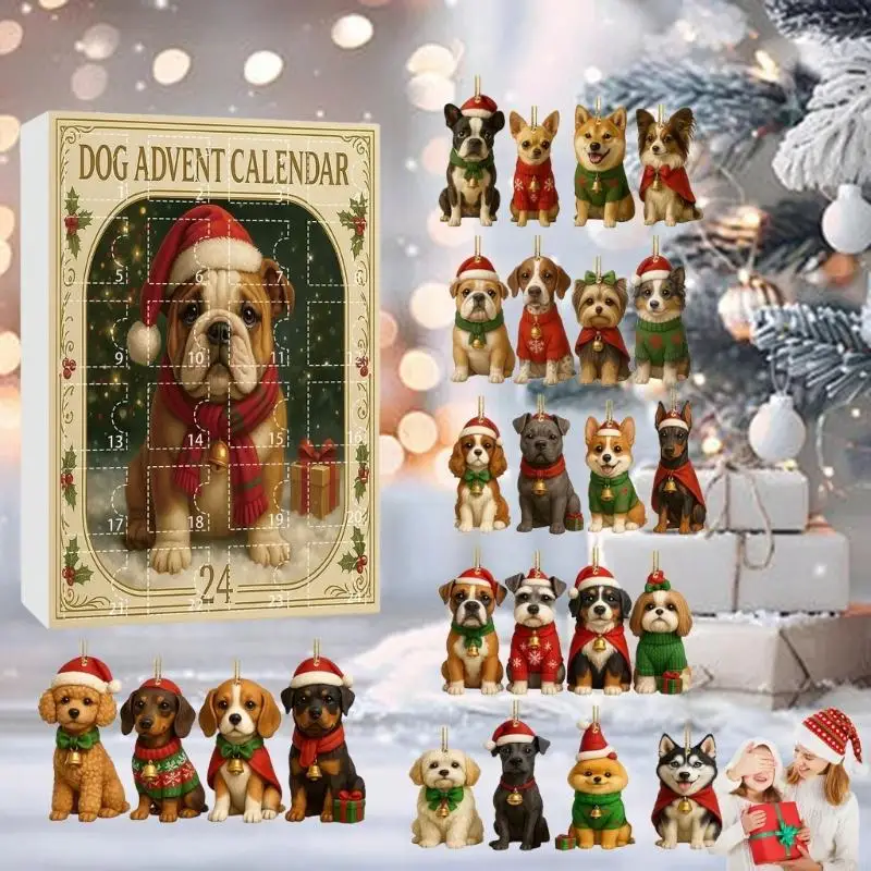 

2025 New Dog Lovers Advent Calendar Christmas Tree Decorations Blind Boxes With Surprise Acrylic Ornaments For Holiday Countdown