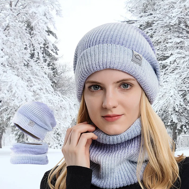 2pc/set Women's Hat and Neck Scarf Set With Plush Fashionable Warmer Scarf Gradient Color For 2025 Autumn and Winter