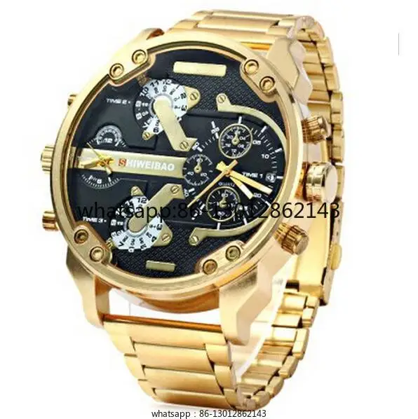 

Men's Personality Large Dial Dual Time Zone Steel Belt Sports Waterproof Quartz Watch