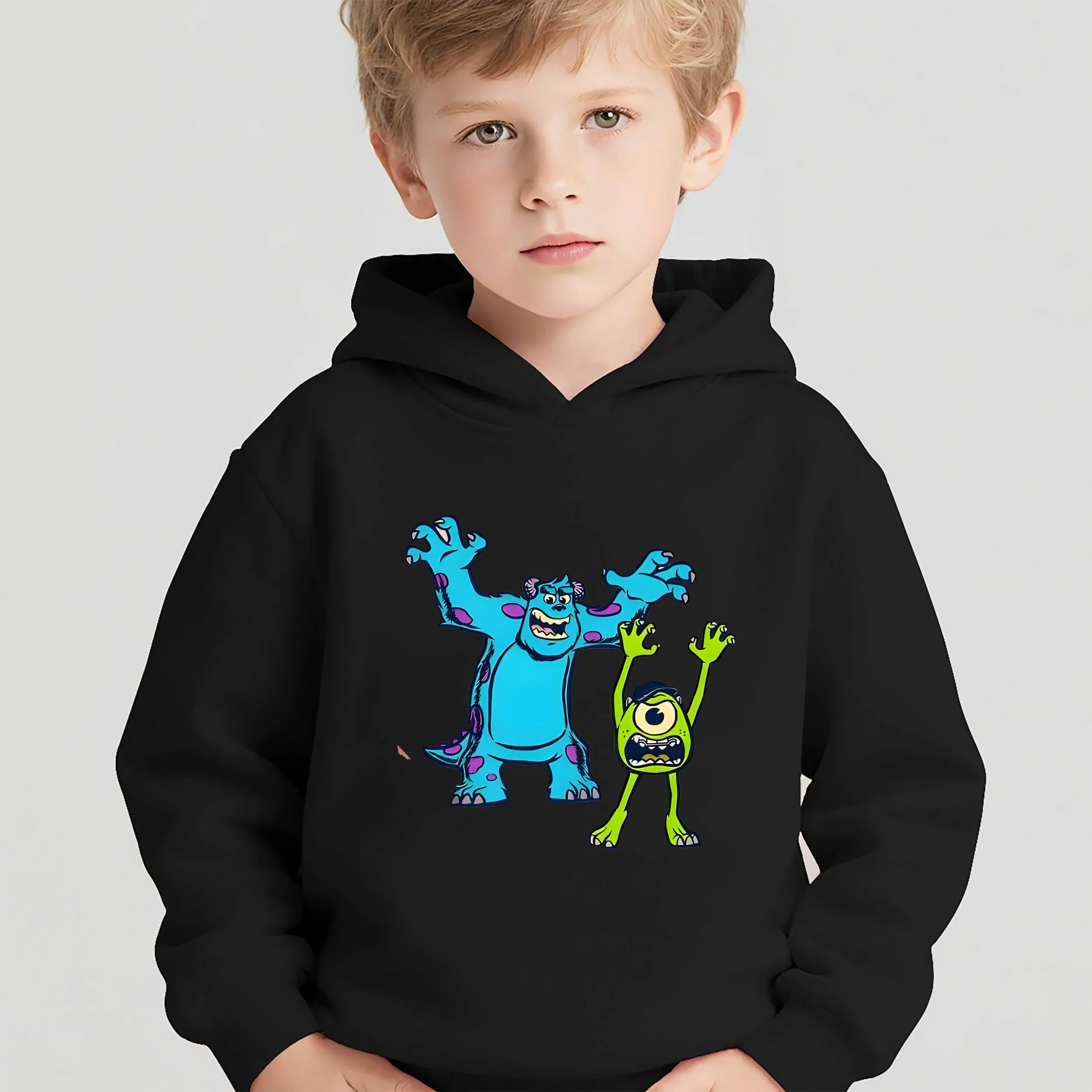 2025 Otoño Niños Sudadera con capucha casual Monsters, Inc. Sulley y Mike Wazowski Sudadera con capucha de manga larga con estampado de dibujos animados