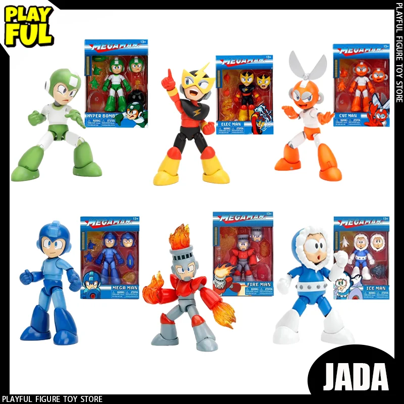 New Original Jada Toys 1/12 Rockman Anime Figure Iceman Fireman Bombman Cutman Elecman Action Figure Fc Game Doll Toys Kids Gift