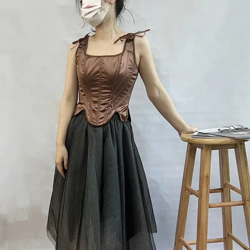 

Белый корсет, женские винтажные элегантные топы в форме тела, сексуальные бретели, корсеты, бюстье, коричневый топ на бретелях, готический лиф, лето