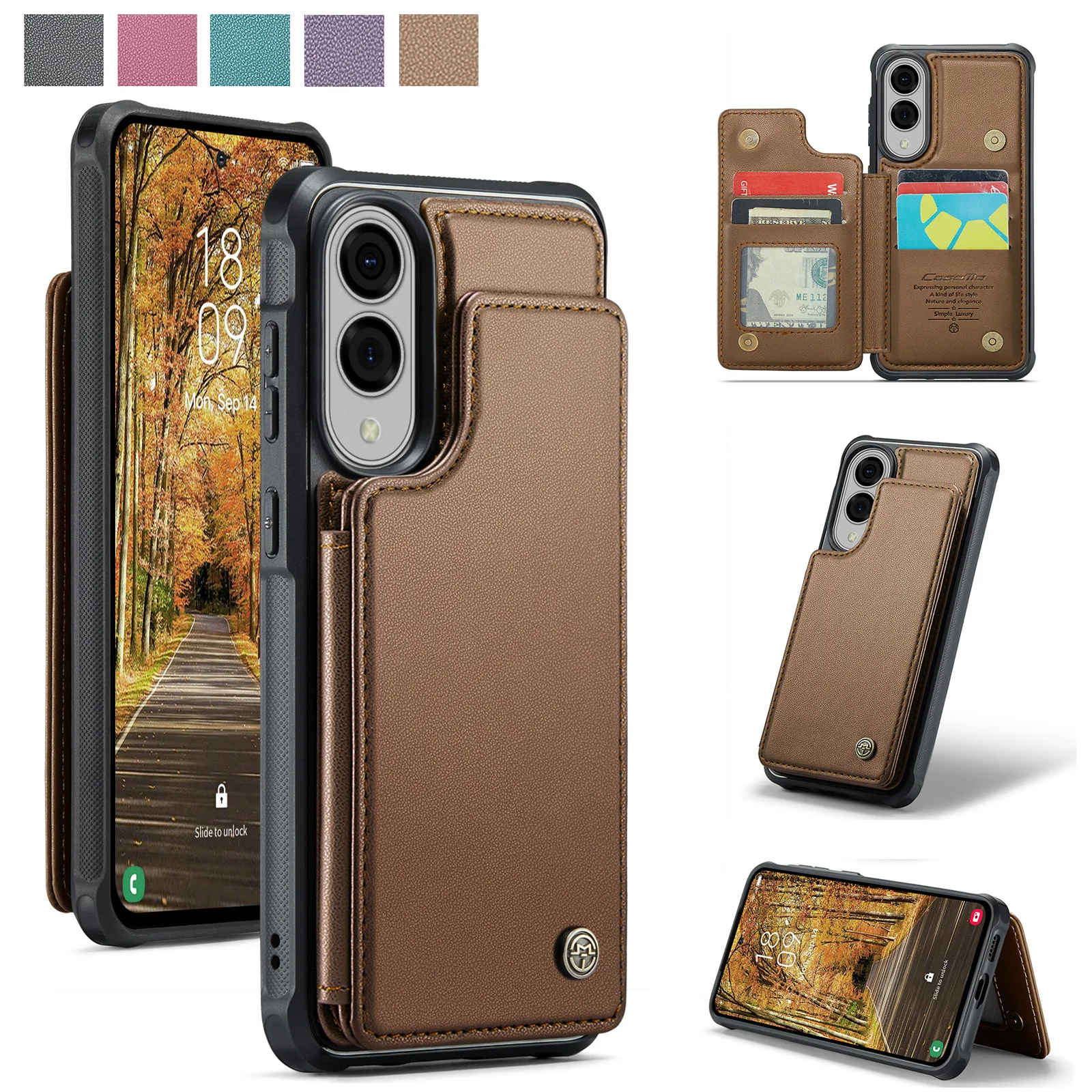 

Caseme-C22 For Samsung Galaxy S25 Edge Wallet Case Magnetic Flip Card Bag PU Leather Back Cover Multifunctional Stand Case Shell