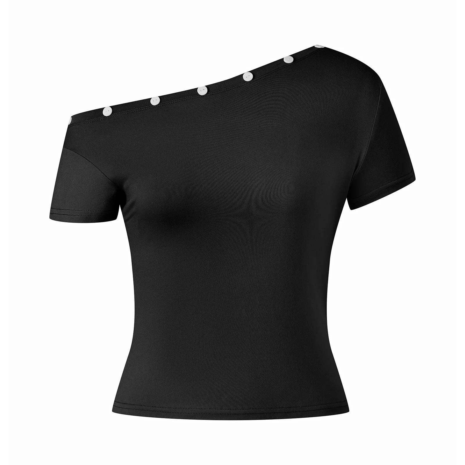 Black Off Shoulder  T-shirt for Women Short Sleeve 2000s Clothes Y2k Summer Tops Tees Female Clothing Chic Vintage