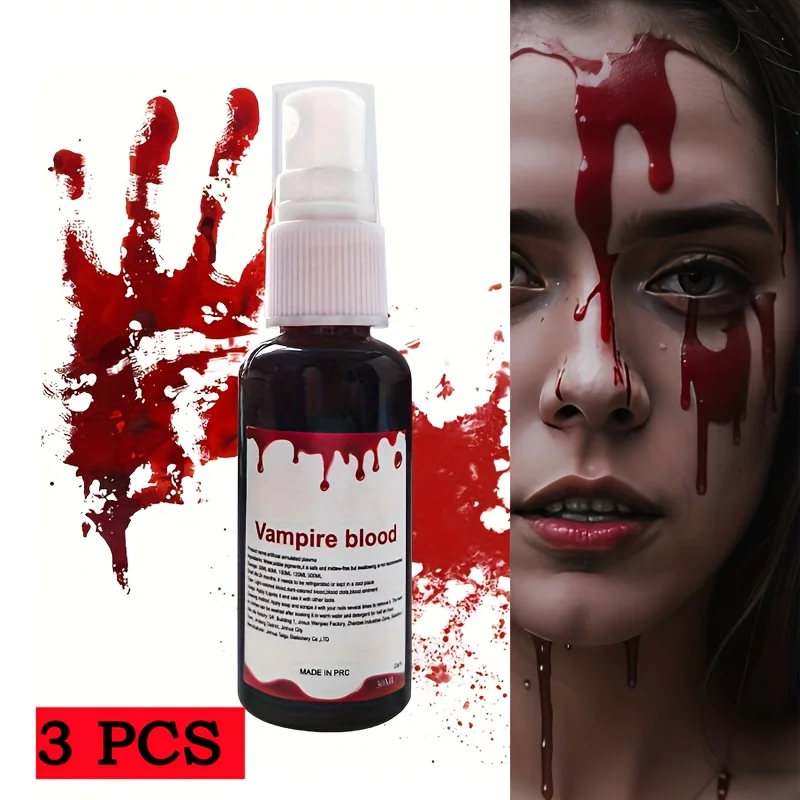 1pc/2pcs/3pcs Realistic Fake Blood Spray,Washable Liquid Formula with Easy Spray Nozzle for Vampire Zombie Makeup Battle Wounds
