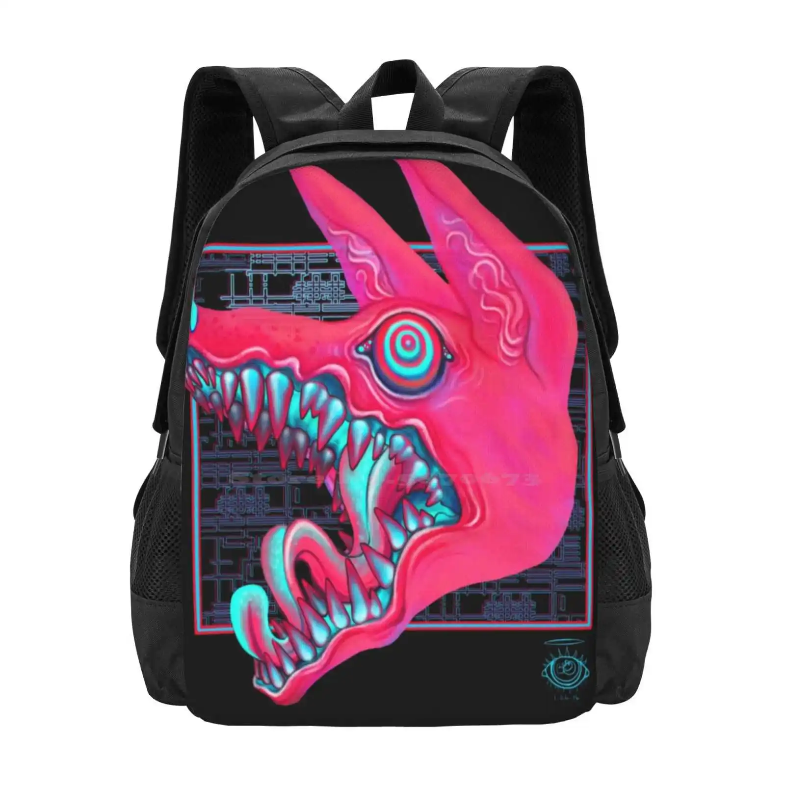 

Canines Large Capacity School Backpack Laptop Bags Canines Wolf Teeth Mouth Tongue Pink Pastel Creepy Eyes Eyeball Animals Dogs