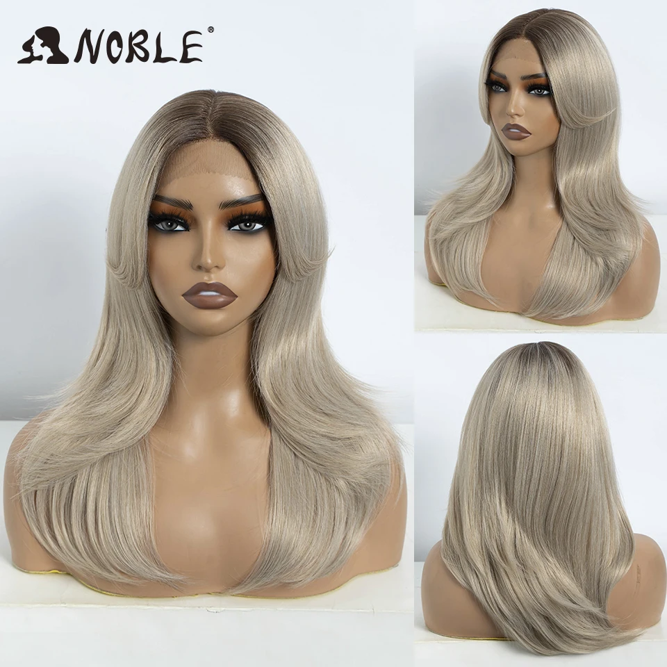 Noble Synthetic Lace Front Wig 14 Inch Straight Bangs Wig Cosplay Wig Ombre Blonde Wigs For Women Lace Wig Synthetic Lace Wig