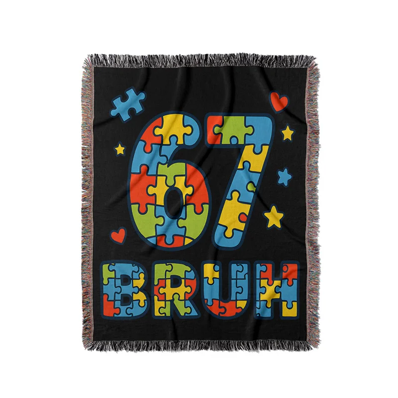 Gaslight Gatekeep Girlboss Six Seven Bruh 67 Autism Puzzle 6 7 Meme Jacquard Fringed Woven Throw Blanket with Tassel
