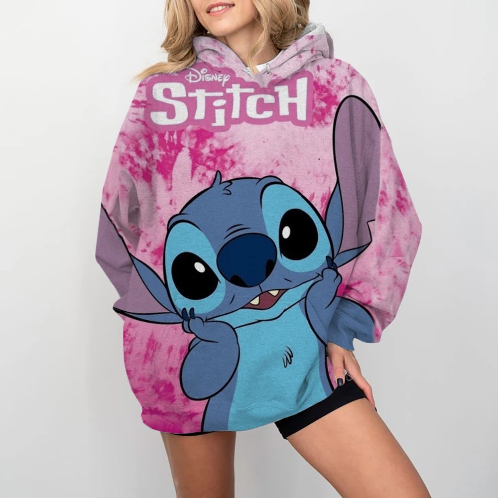 

Hoodie Women's O-Neck Y2k Sudaderas Fashion Disney Stitch Lilo print Hoodies Girl Long Sleeve Pullovers Flower Trend Sweatshirts
