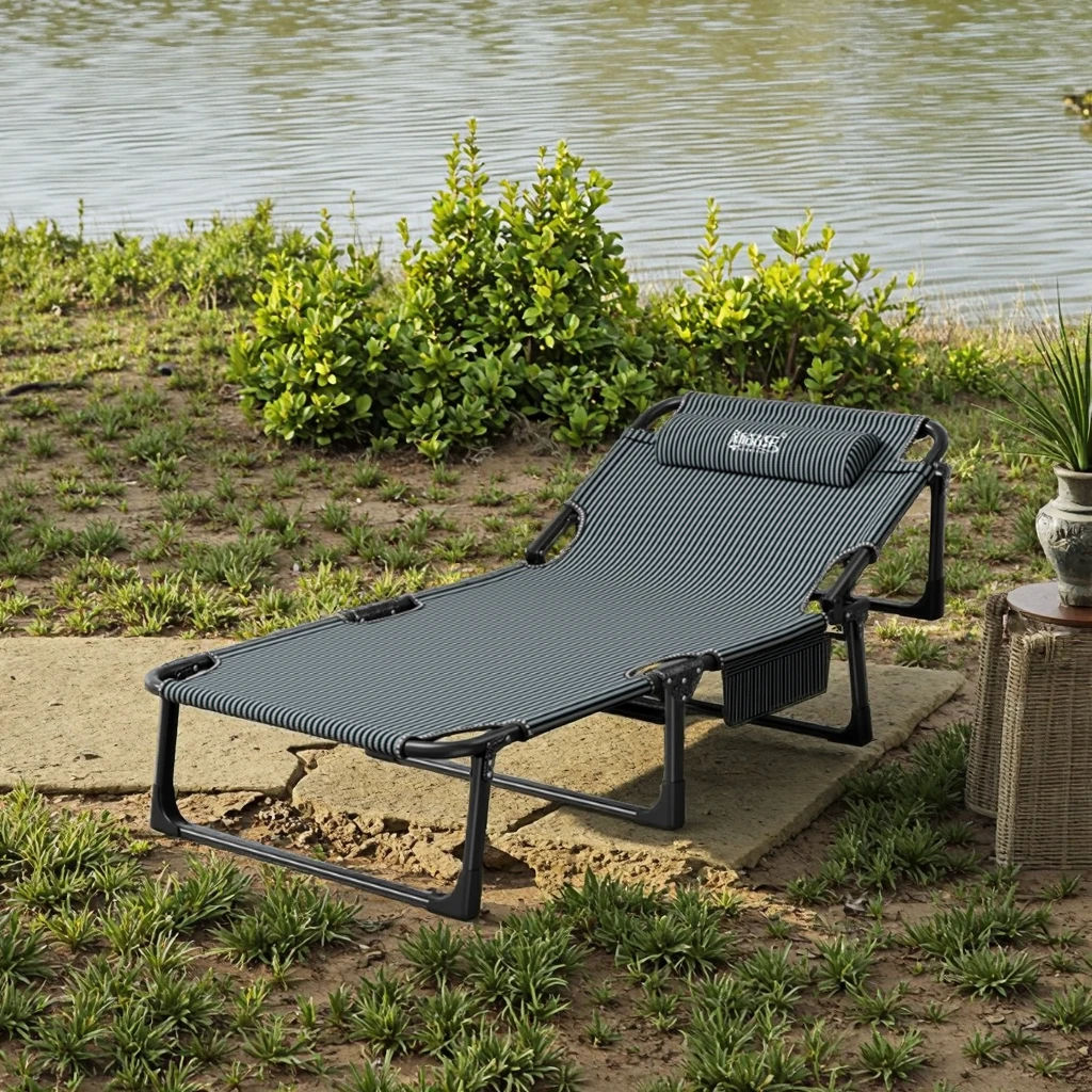 Precio barato TJ-A-18 ajustable al aire libre playa césped piscina baño de sol bronceado portátil Camping reclinable plegable Chaise Lounge Bed