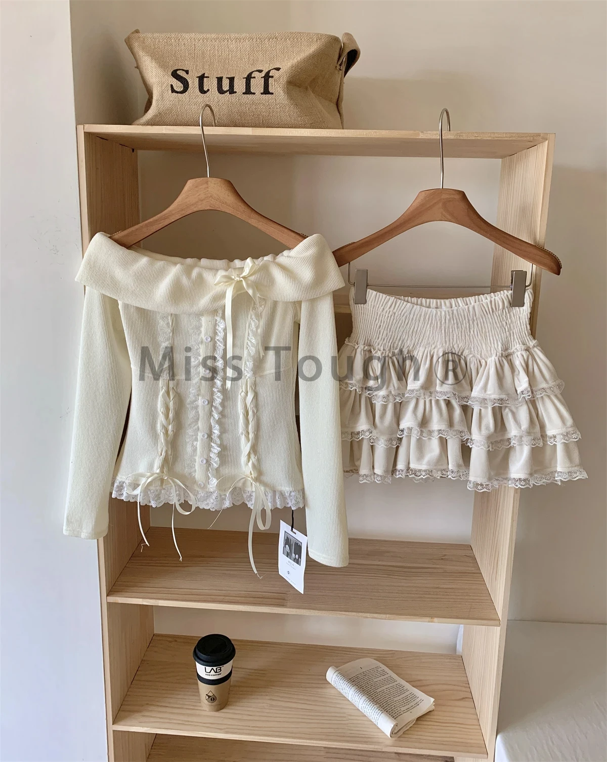 Winter Knitted Japanese Kawaii Y2k 2 Piece Set Women Lace Sweet Elegant Retro Skirt Suit Female Chic Tops + Cake Mini Skirt 2025