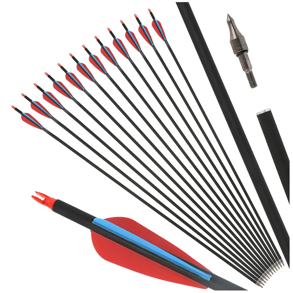 

Archery 6/12pcs Mixed Carbon Arrows SP500 ID6.2mm OD 7.8mm 100Gr Arrowhead Outdoor Target Hunting Shooting Recurve Compound Bow