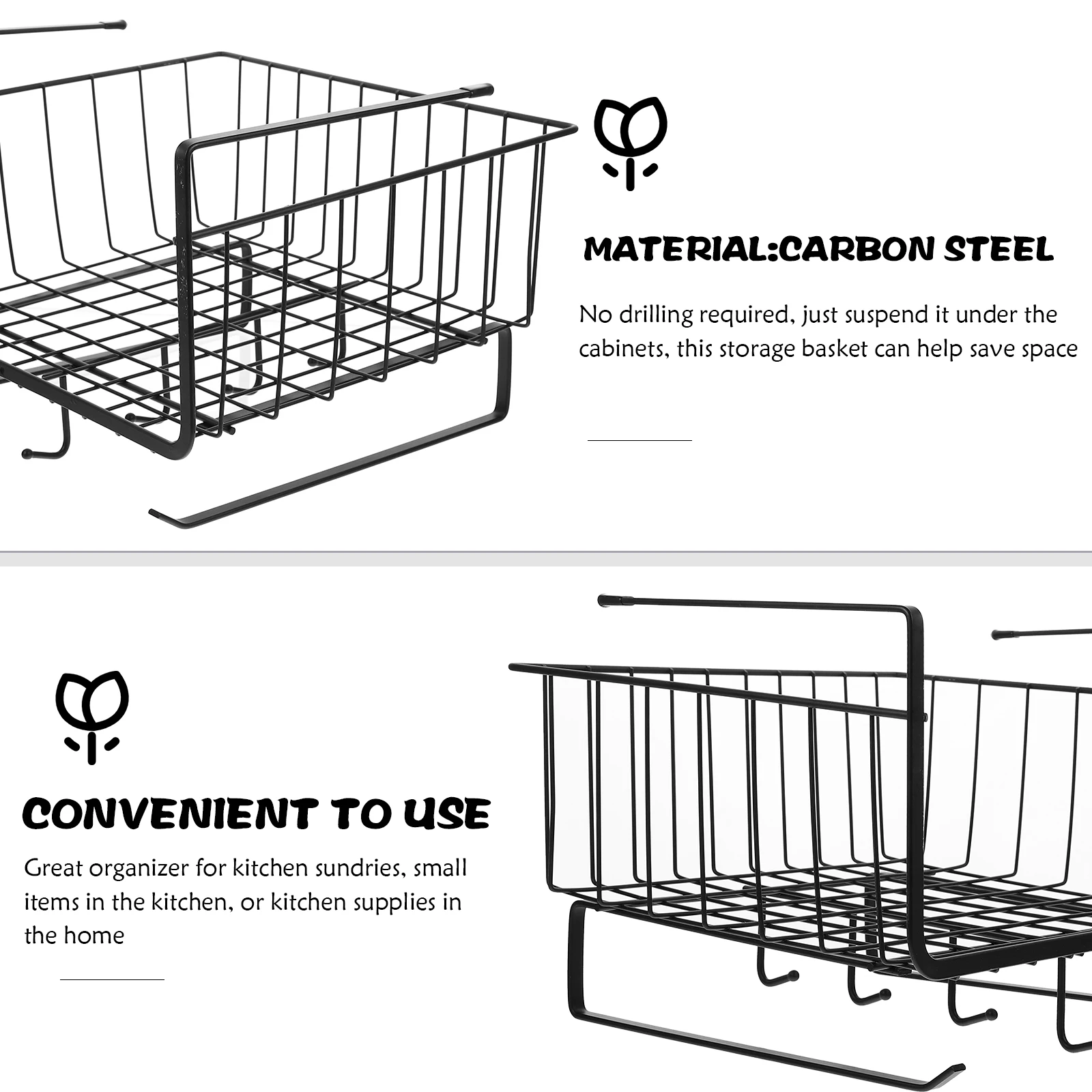

Under Shelf Storage Basket Under Cabinet Hanging Metal Organizer Carbon Steel No Drilling Space Saving Kitchen Storage Holder