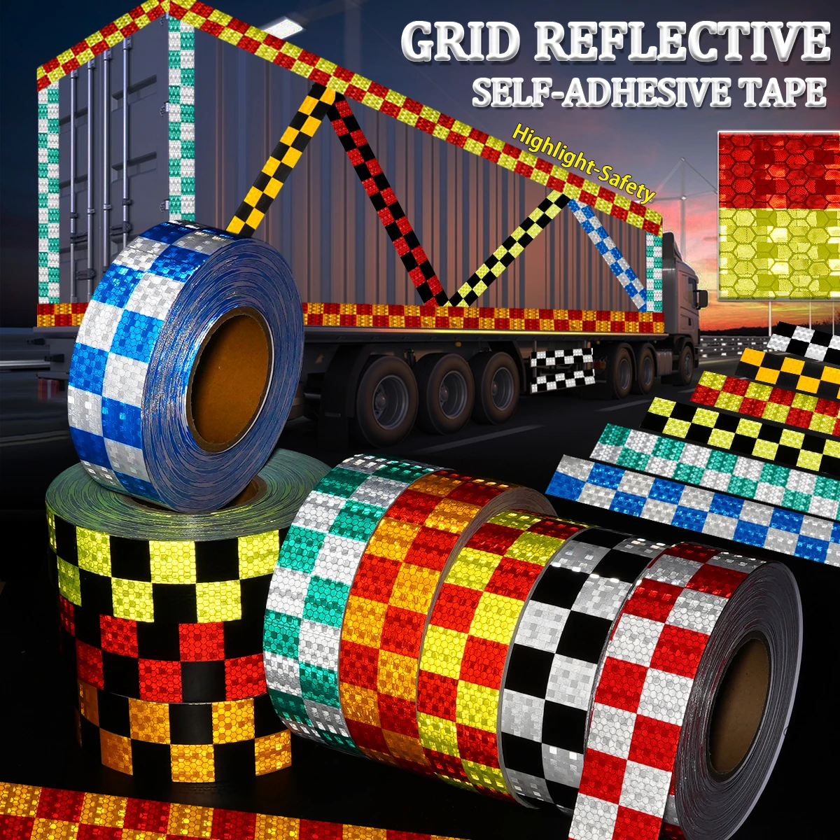 Highly Reflective PVC Grid Stickers Waterproof Self-Adhesive Safety Label Reflectors Warning Stickers for Cars Motorcycles Truck