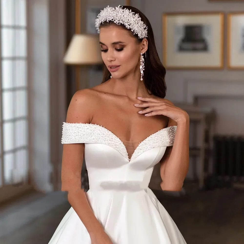 Flavinke personalizado rebordear perlas Sweetheart Neck Vestidos De novia 2025 fuera del hombro princesa Vestidos De novia bata Mariage