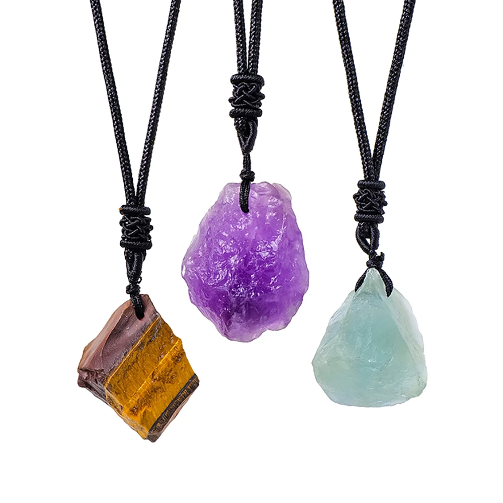 Collier pendentif en cristal naturel pour la Protection, amulette en pierre de Quartz de guérison Reiki avec chaîne en corde, bijoux spirituels, cadeau pour hommes