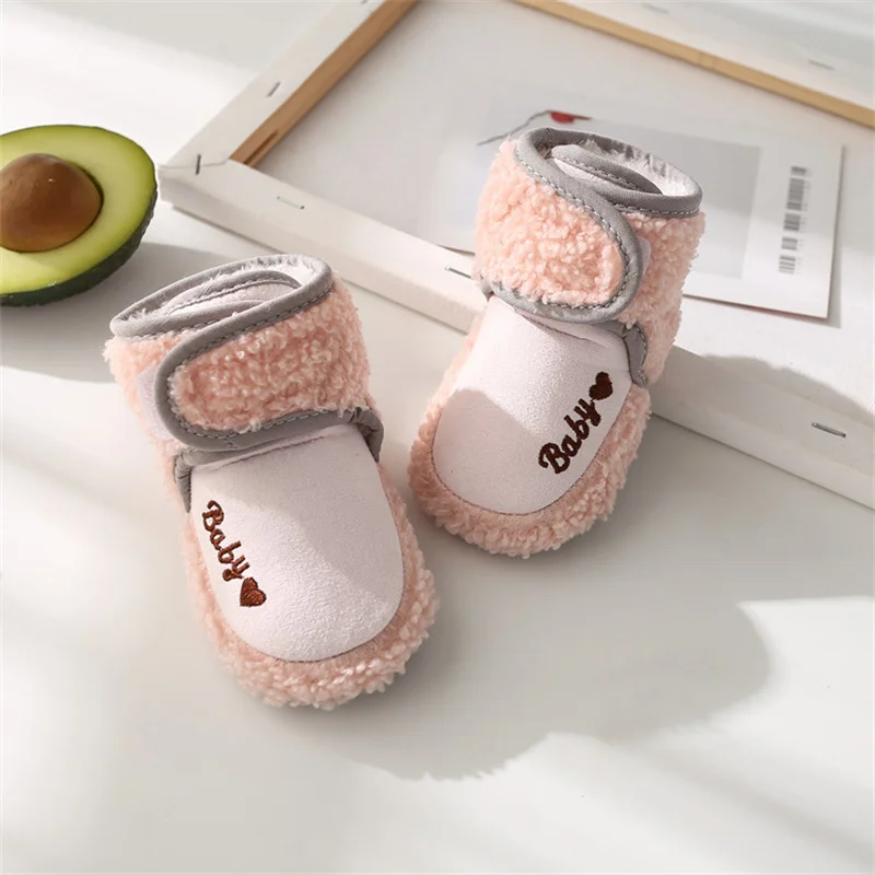 Plus Velvet Thick Warm Baby Shoes Winter Cashmere Soft Comfortable Infant Girls Boys Anti-Slip Newborn Baby Crib Shoes