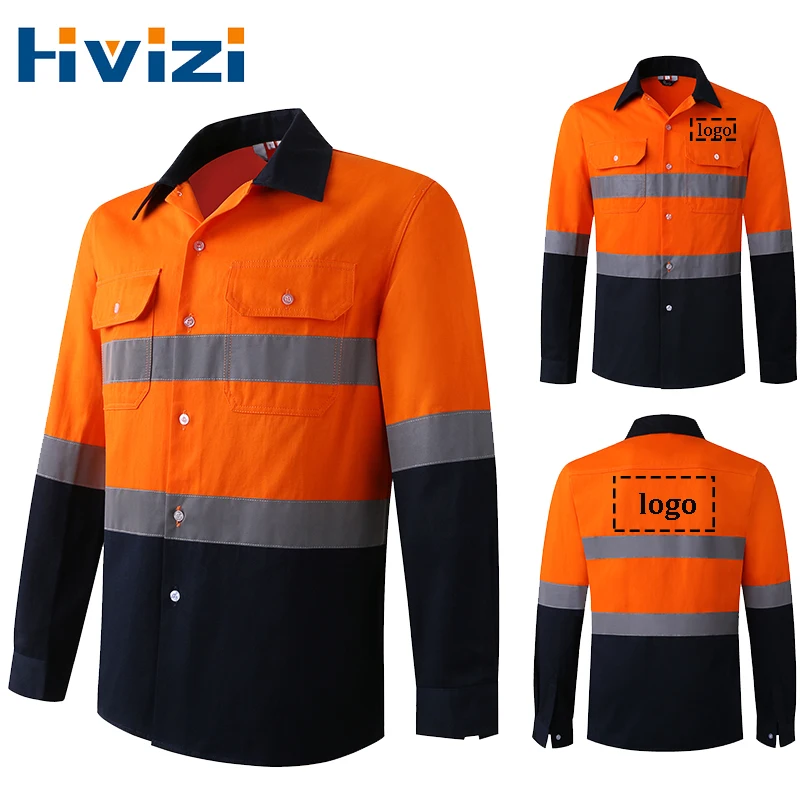 

Customized Shirt Safety Shirt Workwear Reflective Shirt for Construction Spring Autumn Cargo Work Shirts with Pockets