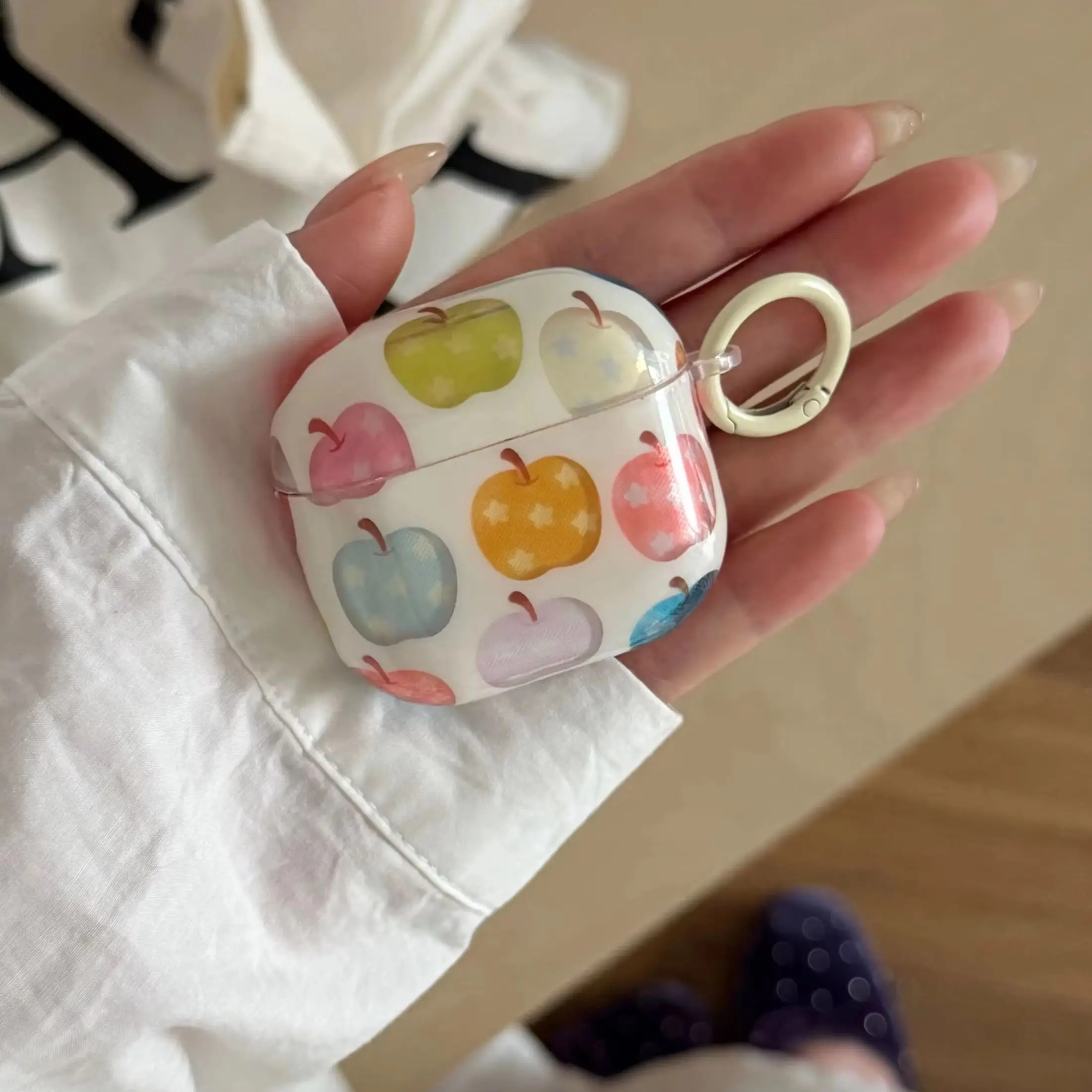 Colorful Transparent Star Apple Pattern White Glossy Earphone Cover Case For AirPods 1 2 3 4 5 Pro Pro2 Pro3 with Pendant