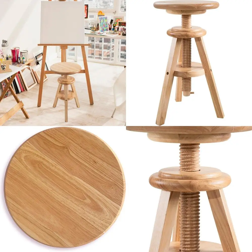 

Adjustable Height Natural Wooden Bar Stool, 18.9-25.2 Inches