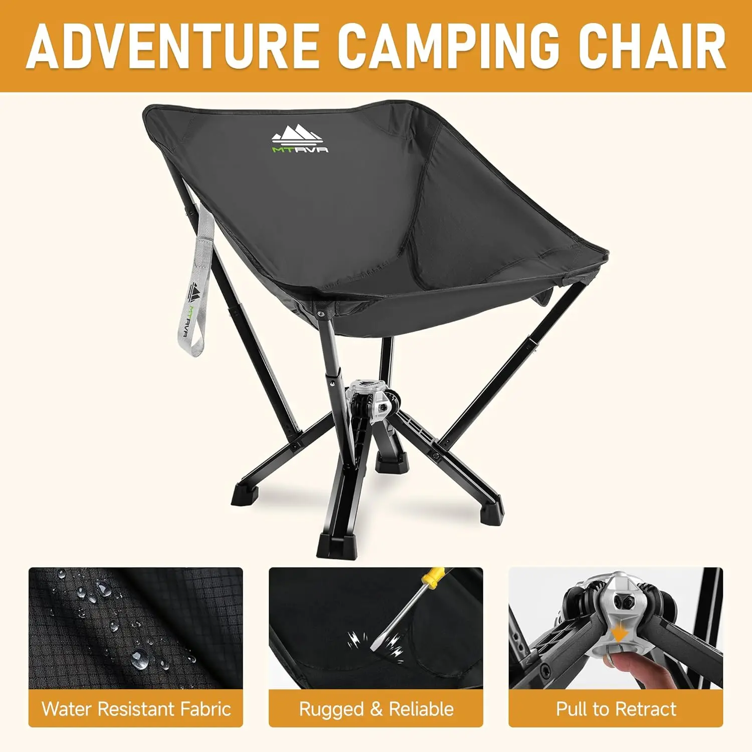 كرسي تخييم مدمج قابل للطي للبالغين، إطار ألومنيوم محمول يدعم 450 رطل، مقعد مريح للمغامرات الخارجية #5