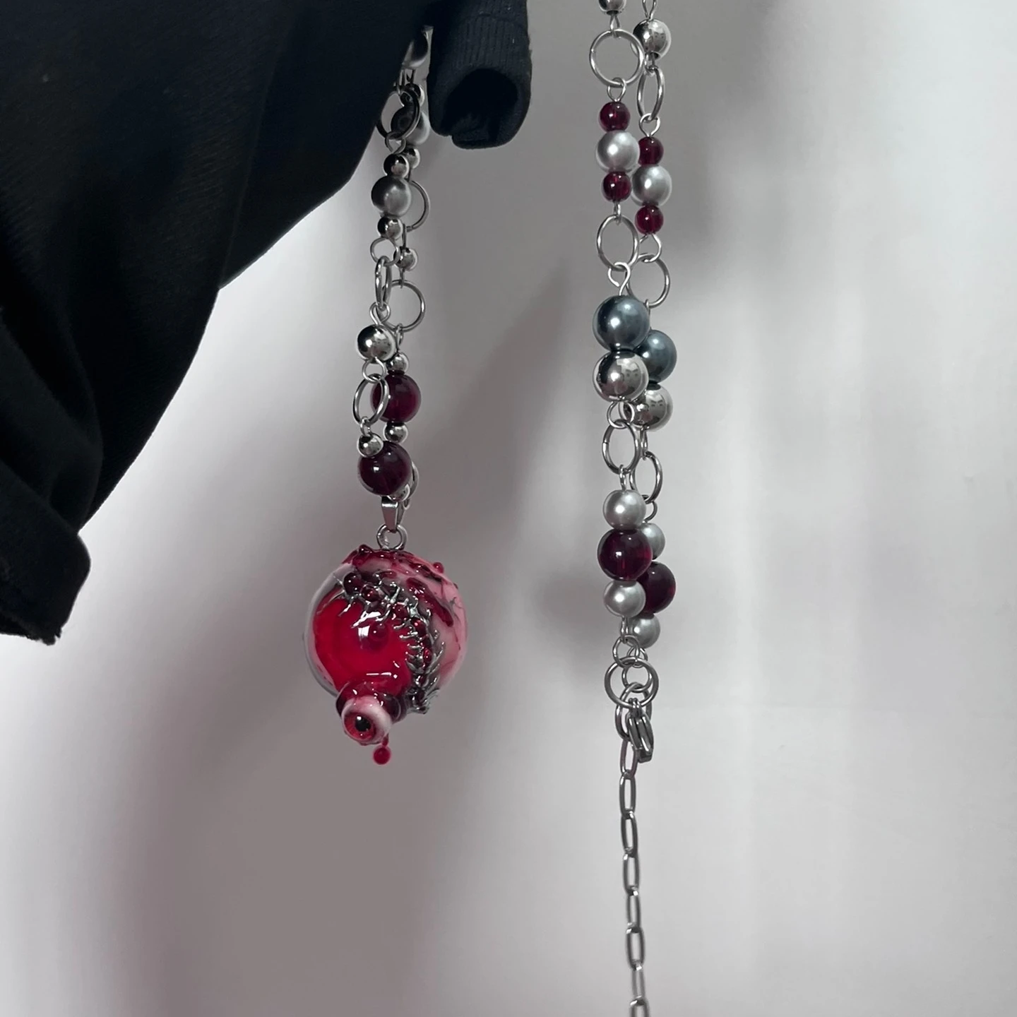 

3157 Handmade Blood Red Eye Beaded Necklace Original Design Gothic Jewelry Dark Fantasy Accessory Artistic Handcrafted Pendant