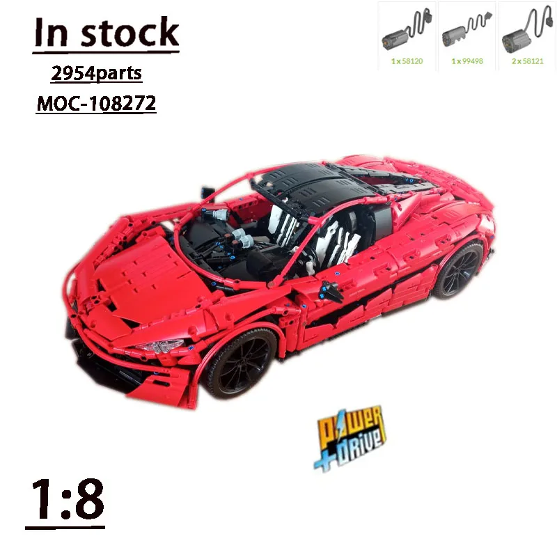 MOC- 108272   Édition électrique dieu rouge DaemoniV8, assemblage de supercar, blocs de construction cousus, modèle 2954 pièces, jouet d'anniversaire pour enfants, cadeau