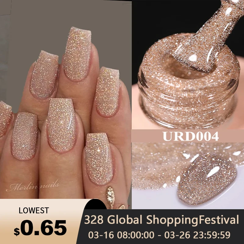 UR SUGAR 15ml Champagne Gold Sliver Reflective Glitter Gel Nail Polish Varnish Semi Permanent Soak Off UV Gel For Manicure Art