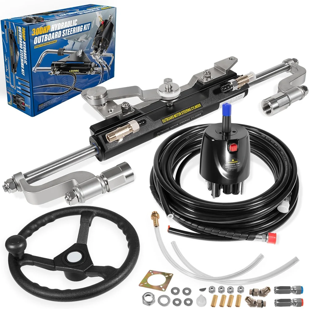 

Hydraulic Steering Kit for Boats Up to 300HP – Marine Outboard Steering System with Helm Pump,13” Anti-Slip Steering Wheel