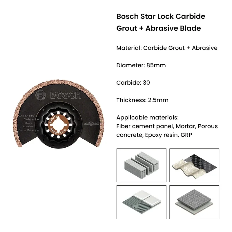 Bosch Starlock Oscillating Saw Blade ACZ 85 RT3 Carbide Grout + Abrasive Blades for Cement Panel Concrete Renovator Accessories