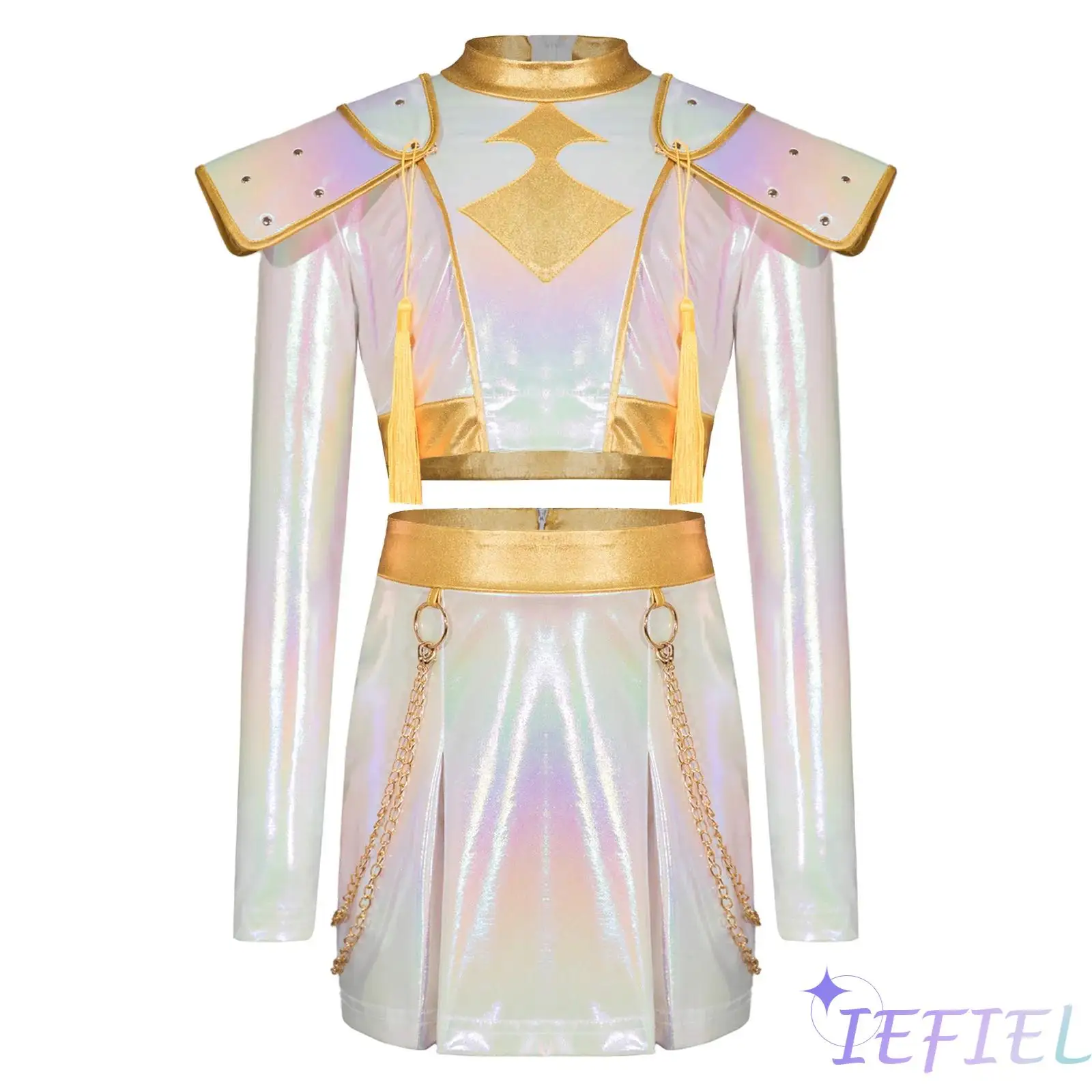 

Shimmering Anime Cosplay Outfit for Girls with Iridescent Top And Matching Skirt Perfect for Halloween Character Role Play