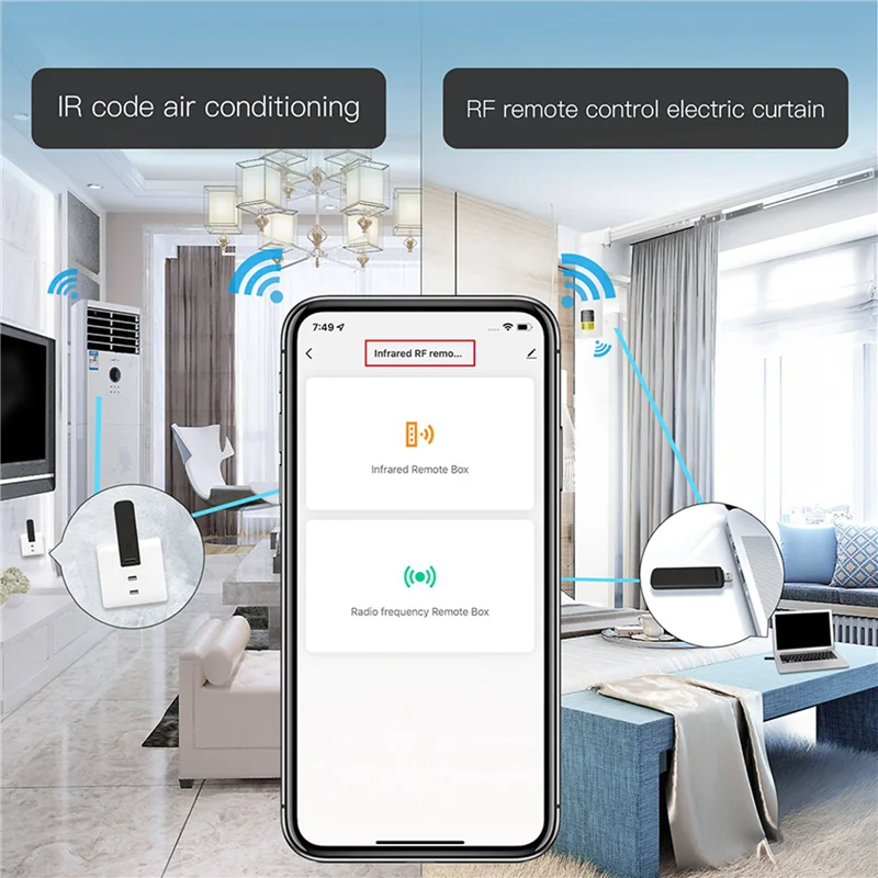 

ABZZ-2X Tuya Smart RF ИК-пульт дистанционного управления Wi-Fi USB Power Умный дом для кондиционера ТВ Поддержка Alexa, Google Home