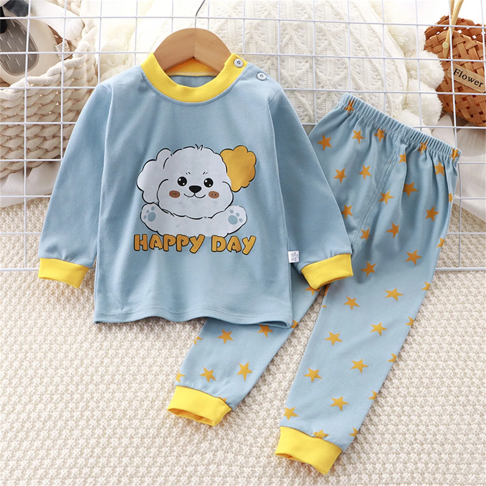 Toddler Children Underwear Suit Fall Pants Homewear Kid Sleepwear Pajs 2pcs Suit Classics Cotton New Boys Tiger Cartoon Pajamas