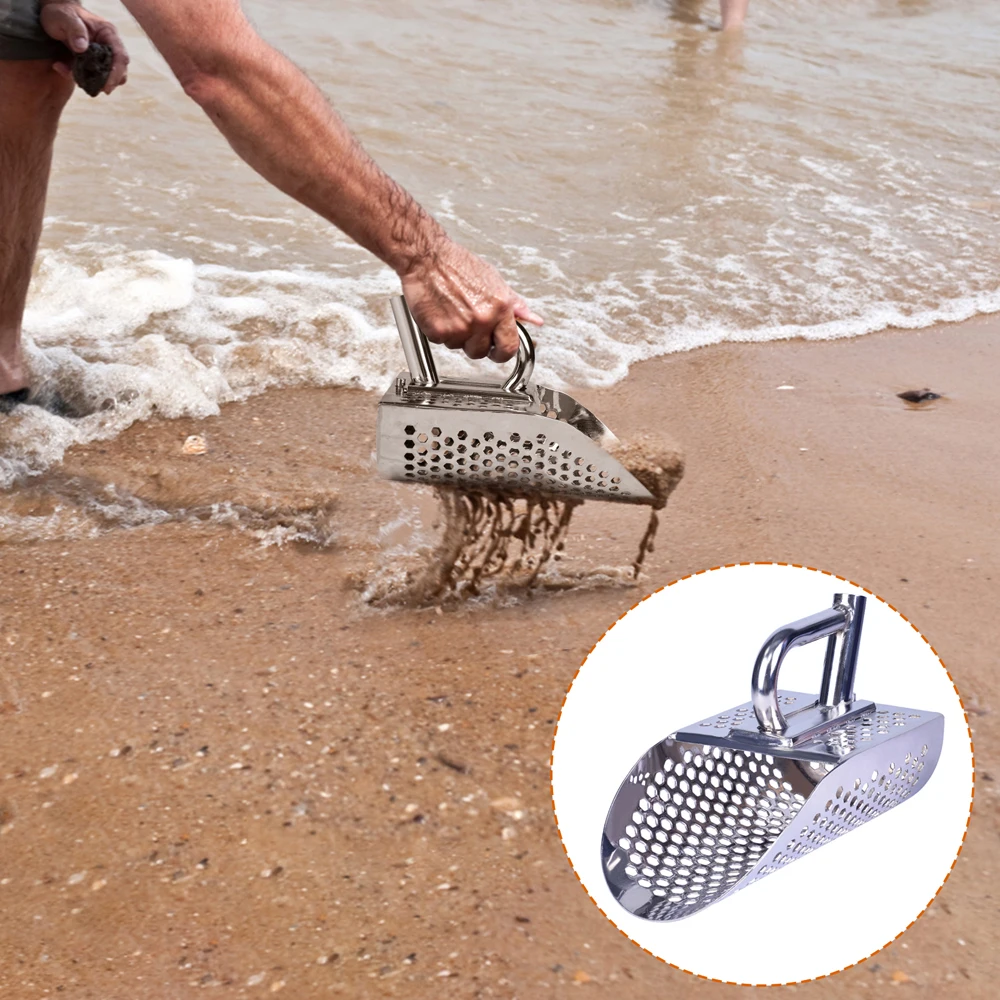 Stainless Sand Scoop for Metal Detecting Heavy Stainless Steel Metal Detector Shovel with Hexahedron Leak Hole for Beach Hunting