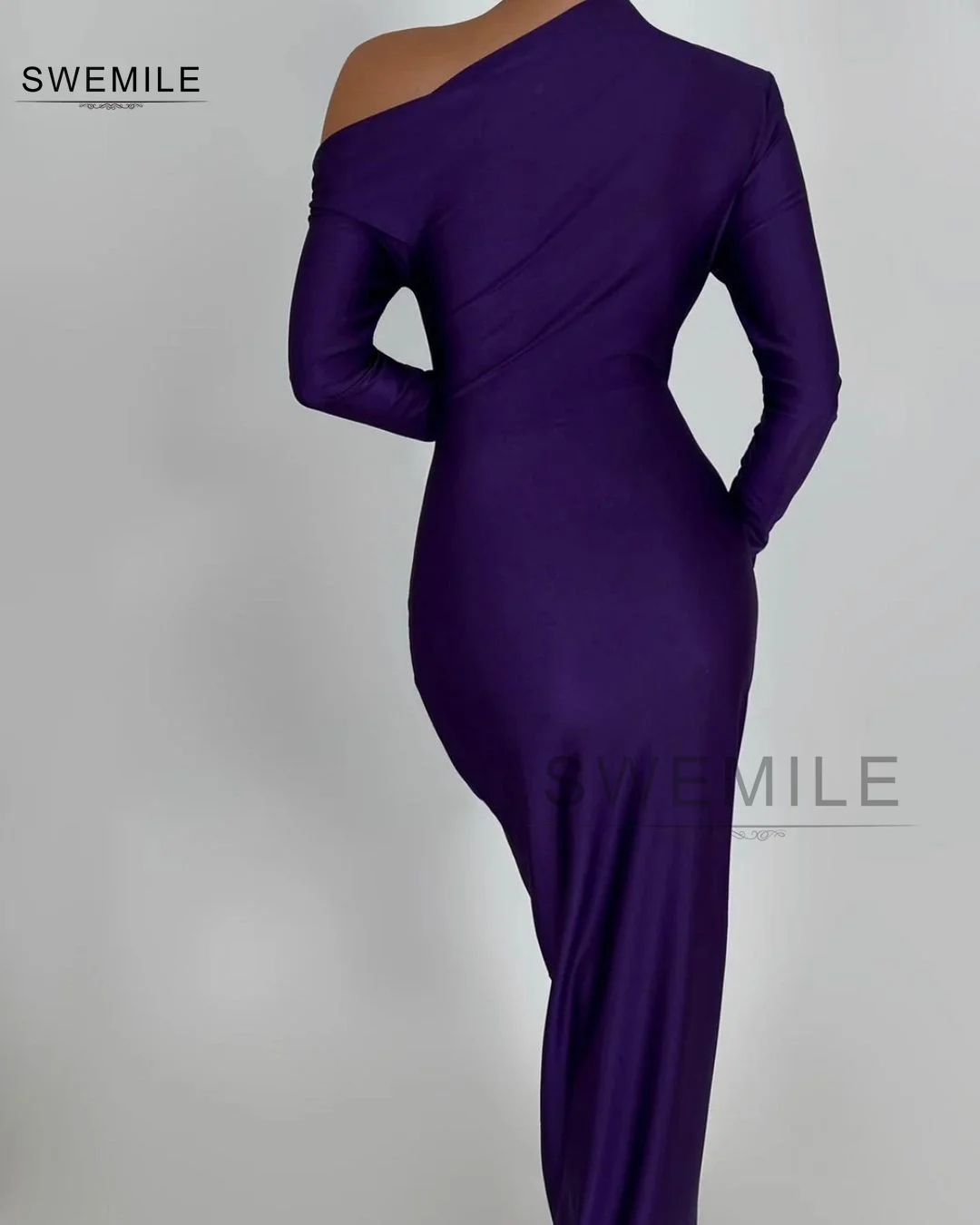 Wedding Party Dress One-Shoulder Long Sleeves Purple Formal Occasion Dresses Floor-Length Women\'S Evening Dresses Birthday