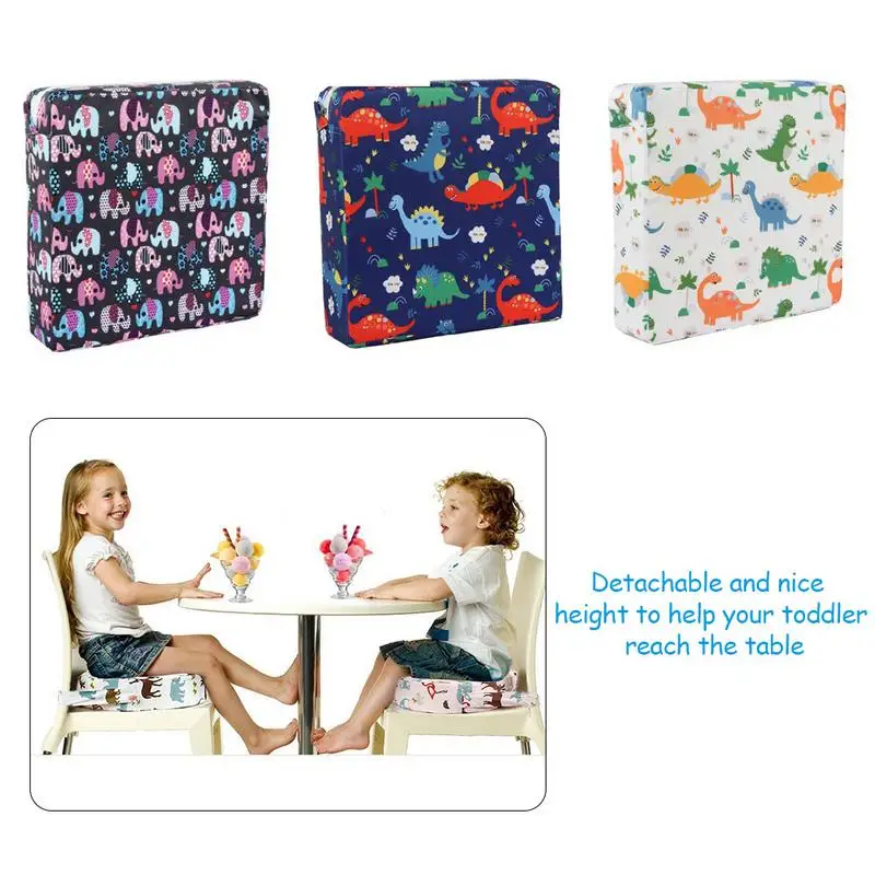 Coussin de siège rehausseur de chaise haute portable pour enfants, chaise de salle à manger réglable pour étudiants, impression d'éléphant de dinosaure