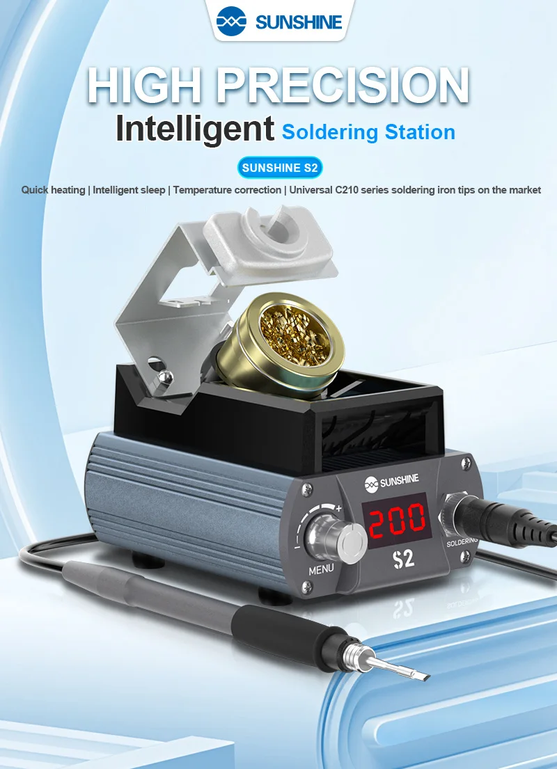 

Умная сварочная станция Sunshine S2 C210, паяльные жала 1S, автоматический контроль температуры сна для пайки чипов печатных плат Rpeair