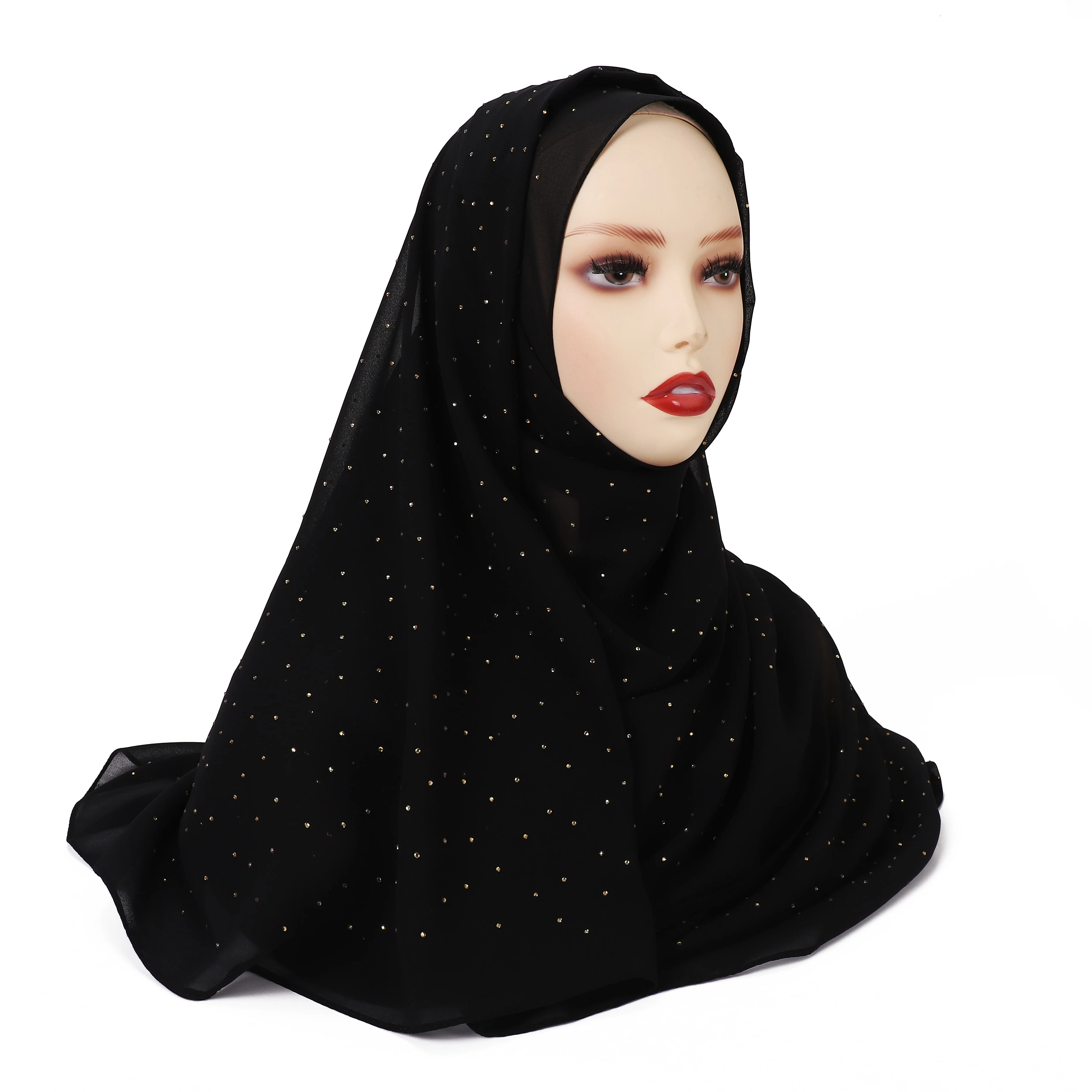 Plain Chiffon Lurex Scarf Shawl Glitter Shimmer Muslim Woman Hijab Lady High Quality Wrap Stole Rhinestone Scarves Stoles