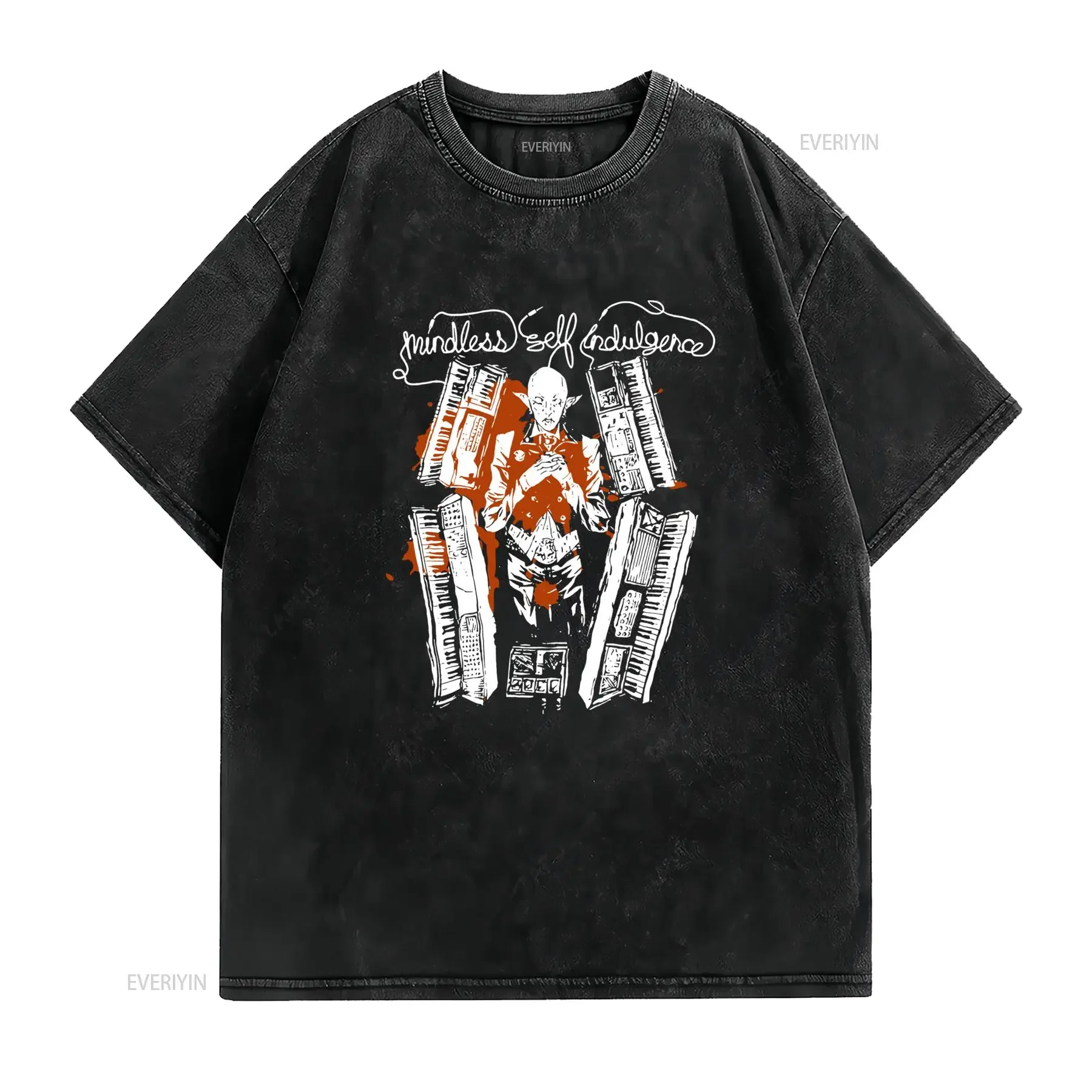 Punk Rock Mindless Self Indulgence Band Alien Synthesizer Print Streetwear Casual T Shirt vintage Washed homme Versatile