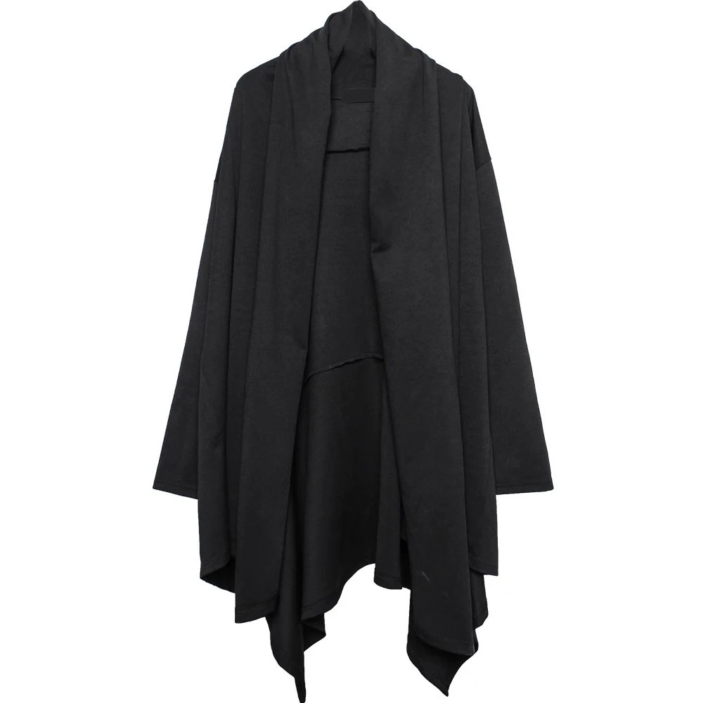 Black Hooded Wizard Trench Coat Windbreaker Men 2023 Autumn Cardigan Cloak Jacket Punk Streetwear Techwear